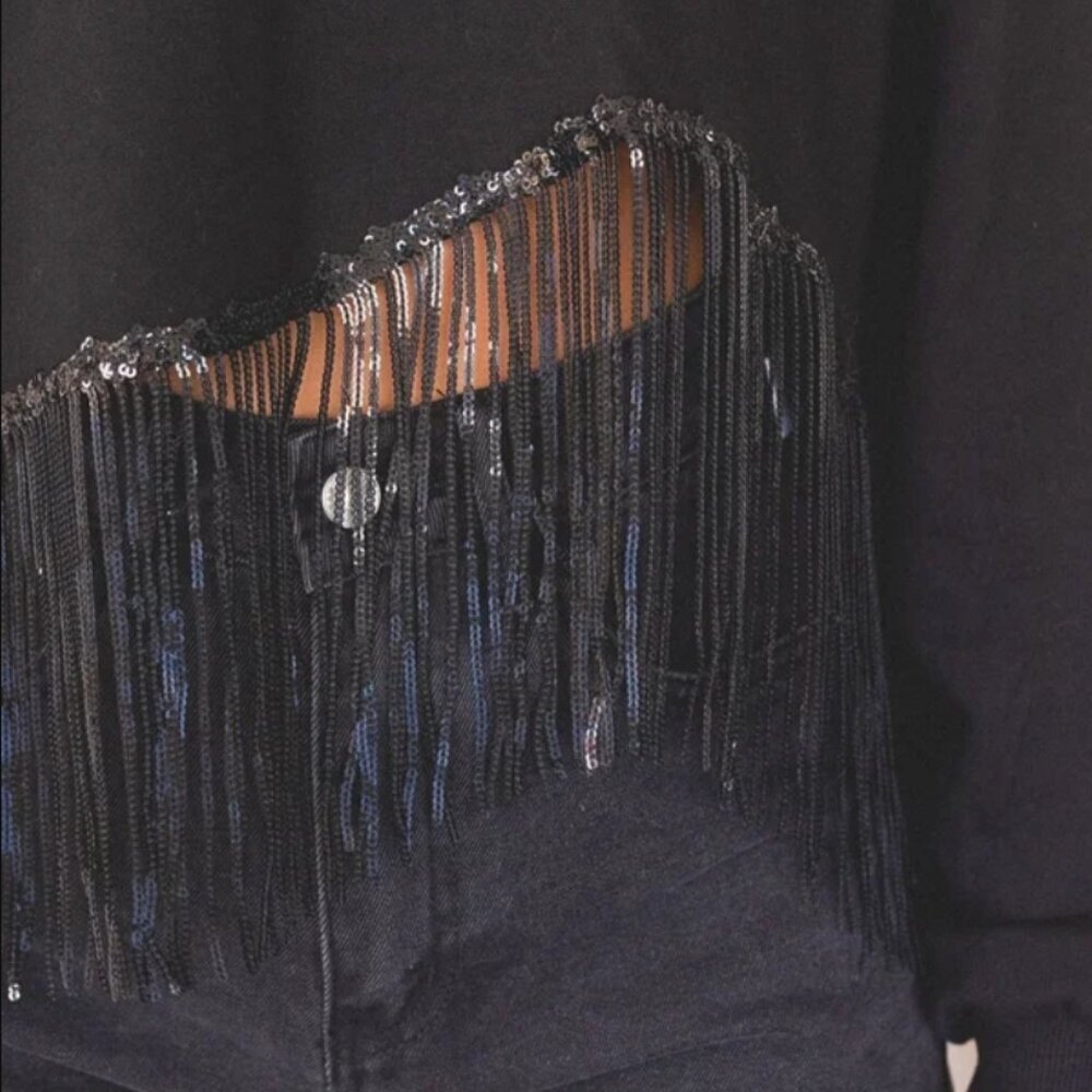 NWT - Sequin Fringe Cropped Sweatshirt - Picture 2 of 5